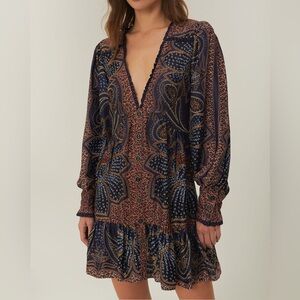 NEW Farm Rio Blue Floral Glam Lenzing™ Ecovero™ Mini Dress Size M Boho Paisley